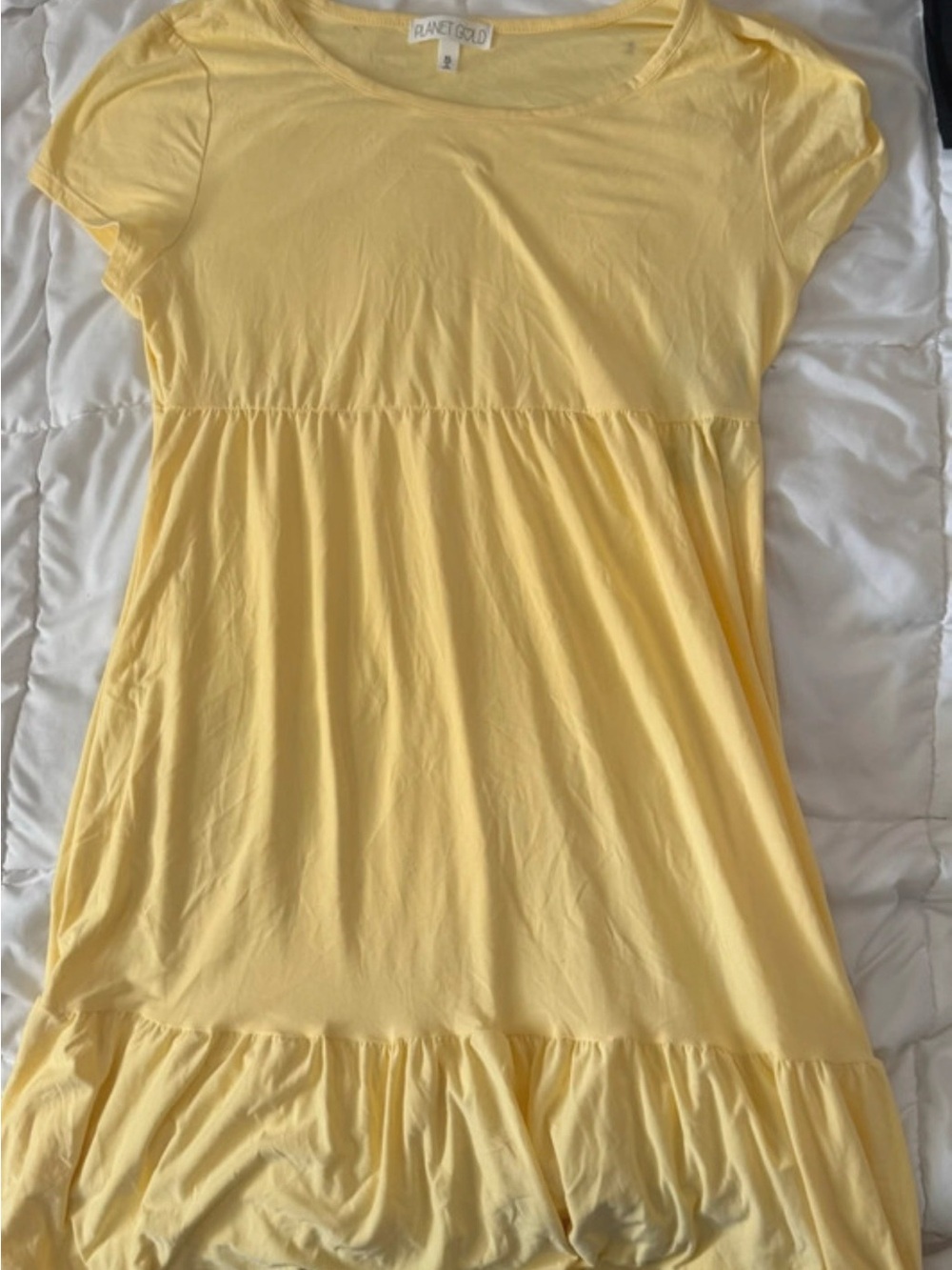 Planet Gold Light Yellow Short Sleeve Empire Waist Casual Dress